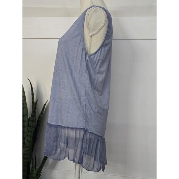 SCANDAL Made In Italy Sleeveless Boho Blue Cotton Ruffle Paillettes Top Medium - Picture 2 of 5